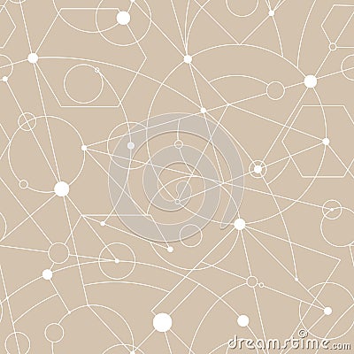 Grid seamless pattern with random geometric shapes and lines Vector Illustration