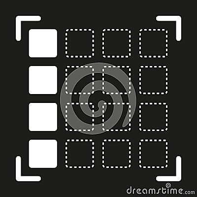 Grid selection symbol. Dashed square structure. Highlighted interface detail. Abstract vector icon. Vector Illustration