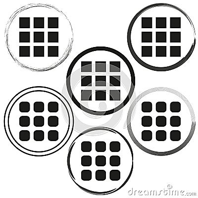Grid symbol collection. Round black frames. Modern vector icons. Simple geometric shapes. Vector Illustration