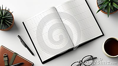 Gridded blank mockup of a planner for those who prefer a more structured and organized layout. Stock Photo