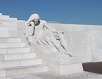 Grieving figure sculpture at Canadian Vimy Ridge Memorial, France Editorial Stock Photo