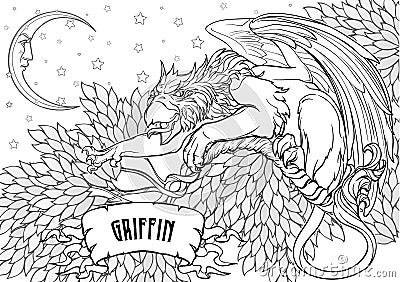 Griffin, griffon, or gryphon on grunge background. Vector Illustration