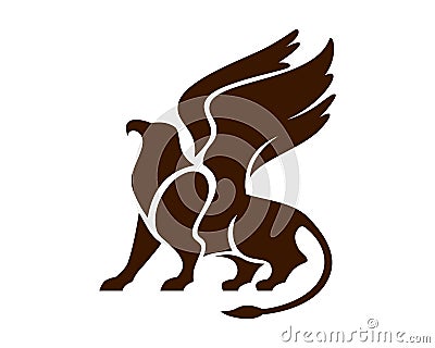Griffin Mythology Creature Illustration with Silhouette Style Vector Illustration