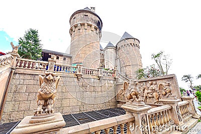 Griffin Sculptures and Castle Tower at Sun World Ba Na Hills Editorial Stock Photo