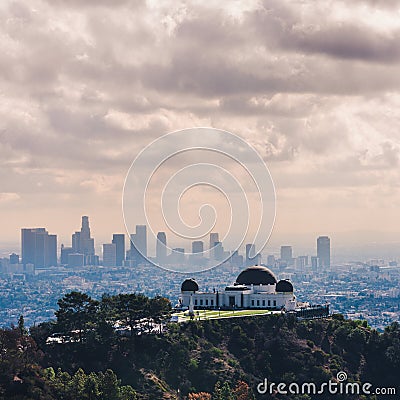 Griffith Observatory with Downtown Los Angeles in view Stock Photo