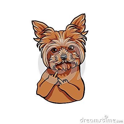 Griffon dog. Middle finder gesture. Dog portrait. Vector. Vector Illustration