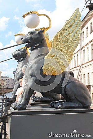 Griffon sculpture of Bank bridge in St.Petersburg Editorial Stock Photo