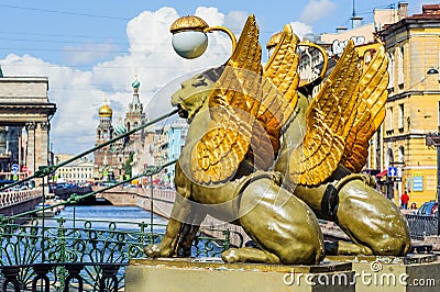 Griffons on the Bank bridge, St Petersburg Stock Photo