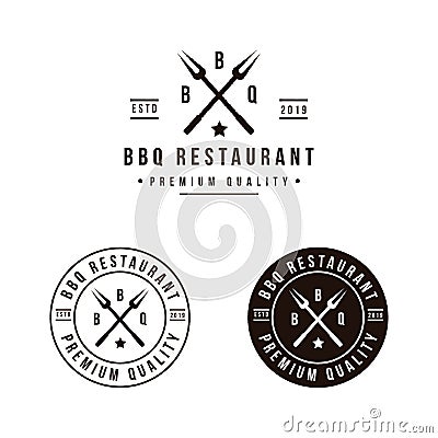 Grill Barbeque with crossed fork logo design Vector Illustration