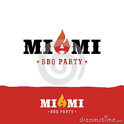 Letter A Miami BBQ Barbecue Fire Party Logo Vector Illustration