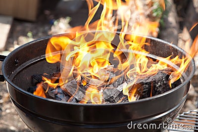 A grill with charcoal Stock Photo