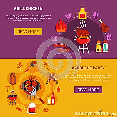 Grill Chiken On Barbecue Party Flat Vector Illustration