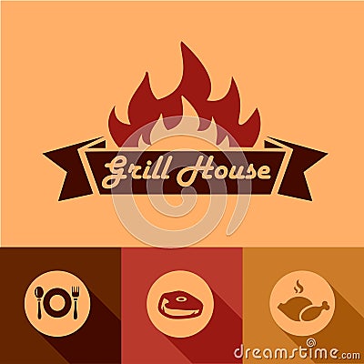 Grill house design elements Vector Illustration