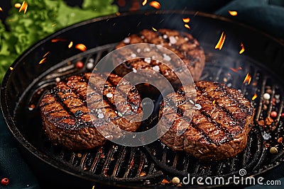 Grill mastery Beef meat, a key ingredient sizzling on the grill Stock Photo