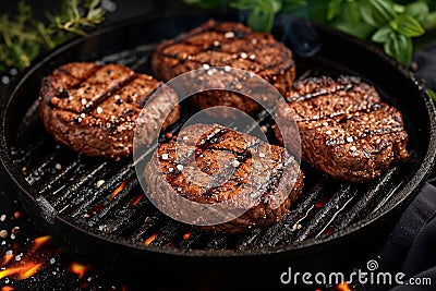 Grill mastery Beef meat, a key ingredient sizzling on the grill Stock Photo