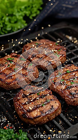 Grill mastery Beef meat, a key ingredient sizzling on the grill Stock Photo