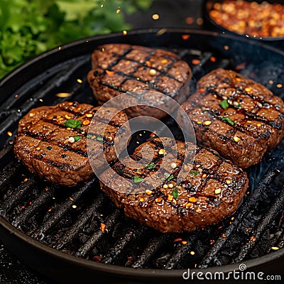Grill mastery Beef meat, a key ingredient sizzling on the grill Stock Photo