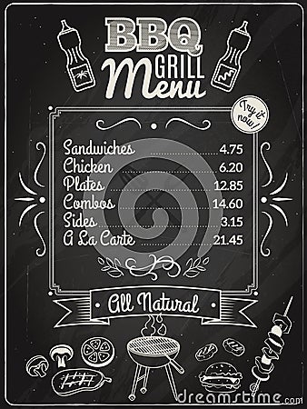 Grill Menu Chalkboard Vector Illustration