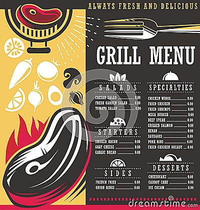 Grill menu print template design Vector Illustration