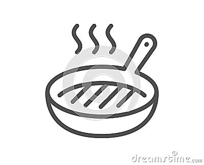 Grill pan line icon. Cooking food griddle sign. Vector Stock Photo