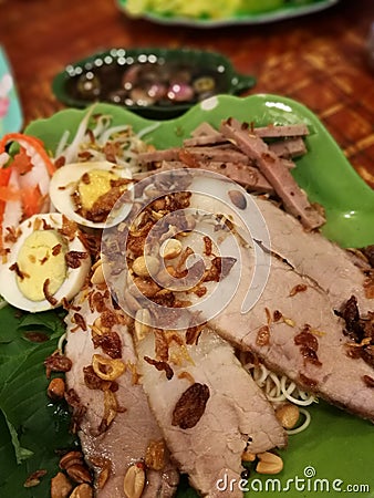 grill pork noodle with egg Stock Photo