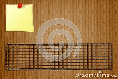 Grill receipt menu Design Template - BBQ rack and Yellow stick note on wooden background Stock Photo