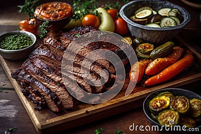 Grilled beef steak ribeye with vegetables, AI Generated Cartoon Illustration