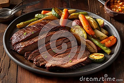 Grilled beef steak ribeye with vegetables, AI Generated Cartoon Illustration