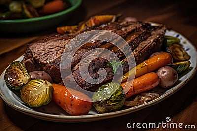 Grilled beef steak ribeye with vegetables, AI Generated Cartoon Illustration