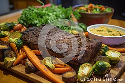 Grilled beef steak ribeye with vegetables, AI Generated Cartoon Illustration