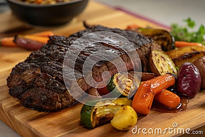 Grilled beef steak ribeye with vegetables, AI Generated Cartoon Illustration