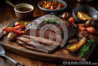 Grilled beef steak ribeye with vegetables, AI Generated Cartoon Illustration