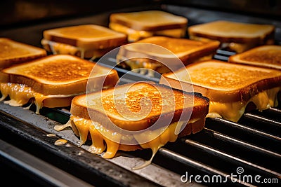 Grilled Cheese Melts On Griddle, Creating Appetizing Grill Marks. Generative AI Stock Photo