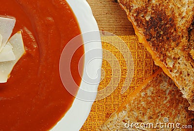 Grilled Cheese Sandwich and Tomato Soup Stock Photo
