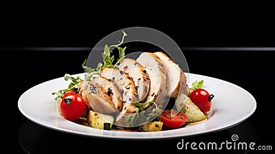 grilled chicken breast with vegetable garnish, chicken breast, plate, salad. AI Generative Stock Photo