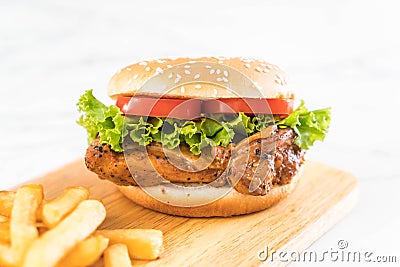 grilled chicken burger with french fries Stock Photo