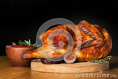 Grilled chicken on a dark background Stock Photo