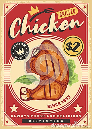 Grilled chicken drumstick promo poster layout Vector Illustration