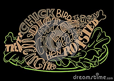 Grilled chicken image composed of words Vector Illustration
