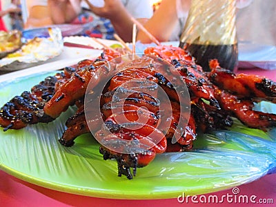 Grilled Chicken Intestine / Isaw Stock Photo