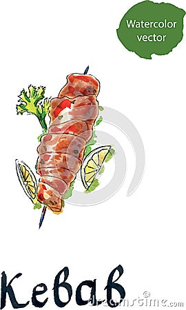 Grilled chicken kebab, shashlik Vector Illustration