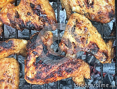 Grilled chicken Leg on the grill Stock Photo