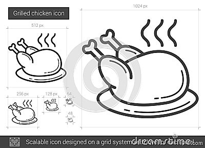 Grilled chicken line icon. Vector Illustration