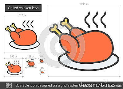 Grilled chicken line icon. Vector Illustration