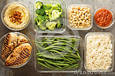 Grilled chicken meal prep with cooked rice Stock Photo