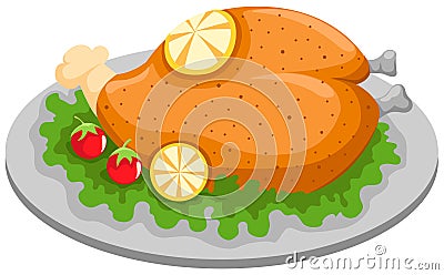 Grilled chicken in a plate with lemon Vector Illustration