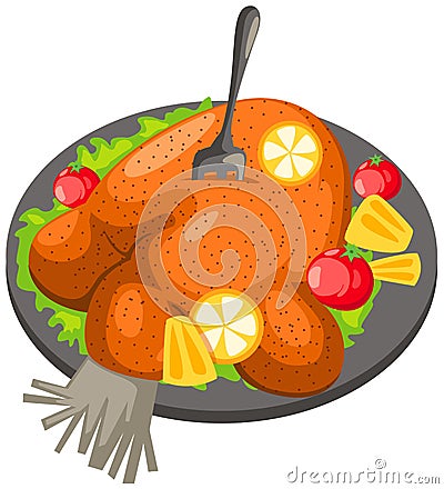 Grilled chicken in a plate with lemon Vector Illustration