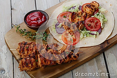 Grilled chicken shawarma Stock Photo