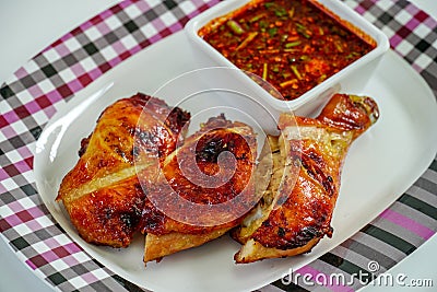 Grilled Chicken and Spicy sauce Stock Photo