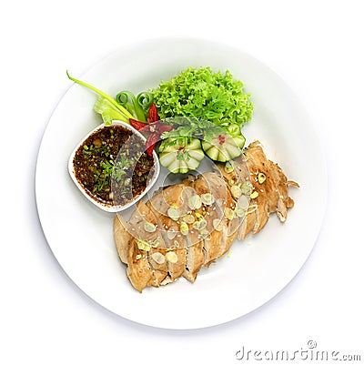 Grilled Chicken with Spicy Sauce Northeast style Thai Food Fusion Healthy Cleanfood and Dietfood Stock Photo